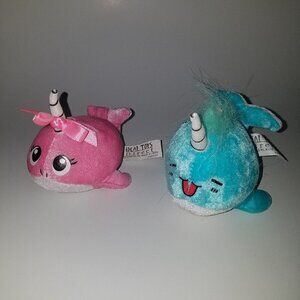 2 Narwhal Plush Lot Blue Pink Ocean Stuffed Animal Lot Ideal Toy Direct Small 4"